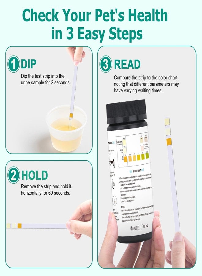 SaySummer Urine Test Strips for Dogs Cats - 100 Counts Urinalysis Test Strips for Pets 3 in 1 Testing UTI Leukocytes pH Nitrite and More Dog Cat UTI Test Kit for Pets - Image 3